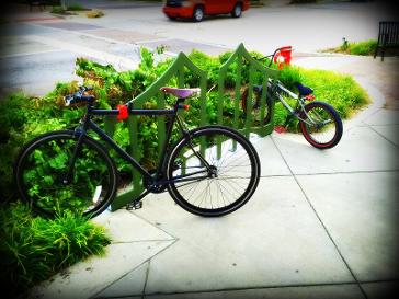 One of DDRA's bike racks outside of Downtown's Mellow Mushroom